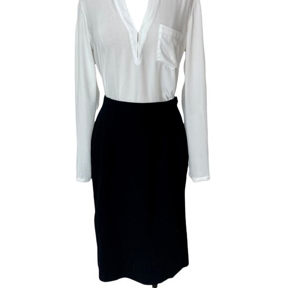 Vintage black wool midi skirt, Jones New York lined side vent career wear - Picture 2 of 11